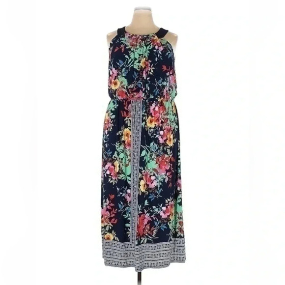 Robbie Bee | Navy Garden Floral Sleeveless Floor Length Maxi Dress Plus Size 20 - Picture 1 of 2